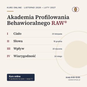 Akademia Profilowania Behawioralnego RAW® — 4 bloki: ciało, słowa, wpływ, wiarygodność