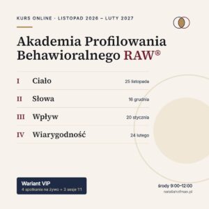 Akademia Profilowania Behawioralnego RAW® — 4 bloki: ciało, słowa, wpływ, wiarygodność
